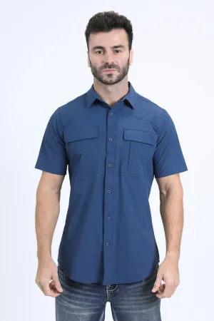 Mens Performance Classic Fit Short Sleeve Navy Shirt