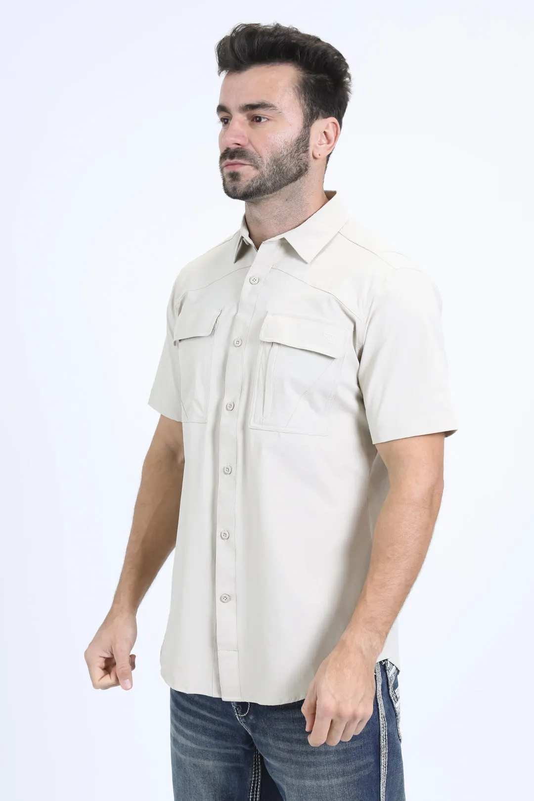 Mens Performance Classic Fit Short Sleeve Stone Shirt