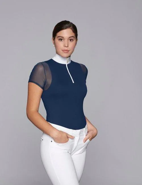 Navy Polka Dot Paulo Alto Zip Short Sleeve - FINAL SALE