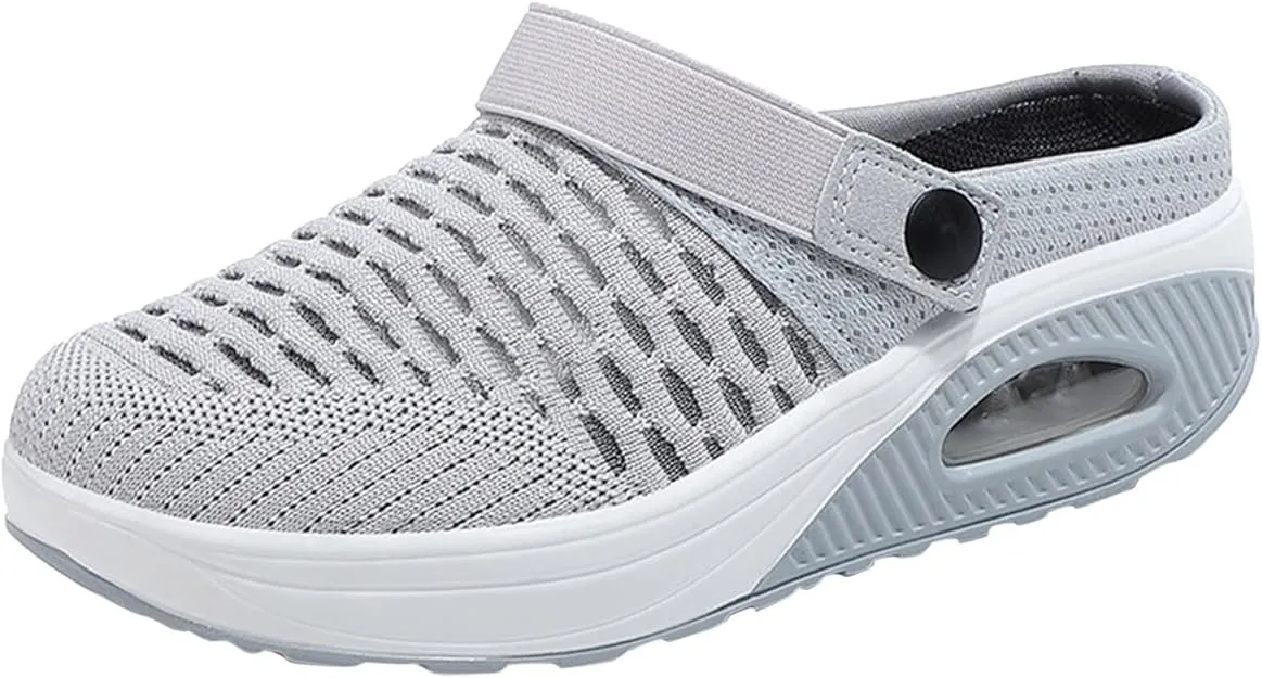 NEW Retails $50 Women Platform Trendy Mule Sporty Casual Breathable Women's Fashion Sneakers Women Tennis Shoe Slip On Low Top Shoes, Grey, Sz 10