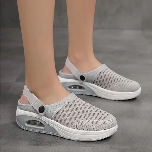 NEW Retails $50 Women Platform Trendy Mule Sporty Casual Breathable Women's Fashion Sneakers Women Tennis Shoe Slip On Low Top Shoes, Grey, Sz 10