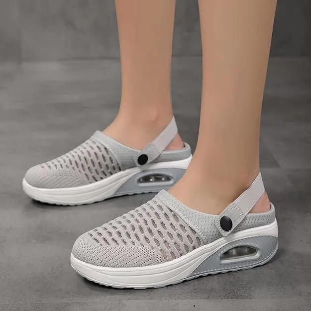 NEW Retails $50 Women Platform Trendy Mule Sporty Casual Breathable Women's Fashion Sneakers Women Tennis Shoe Slip On Low Top Shoes, Grey, Sz 10
