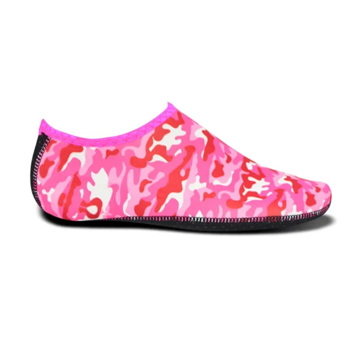 Non-slip Plastic Grain Texture Thick Cloth Sole Printing Diving Shoes and Socks, One Pair(Rose Red Figured)