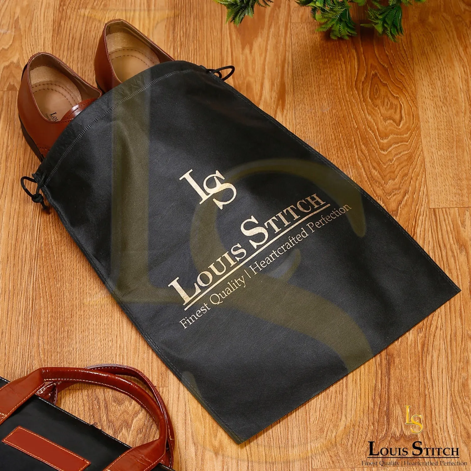 Non Woven Shoe Bag Pack Of  8 Black & Beige Plain - See Thru