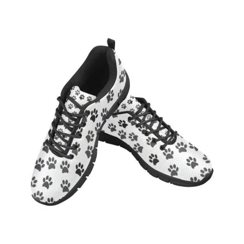 Paw Print Women Sneakers Breathable Lightweight Cat Walking Shoes Black Sole
