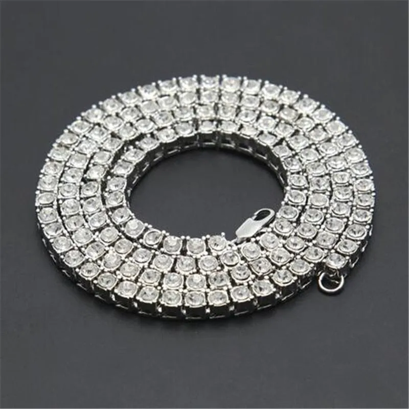 Rhinestone Choker Bling Crystal Tennis Chain Necklace Men Jewellery