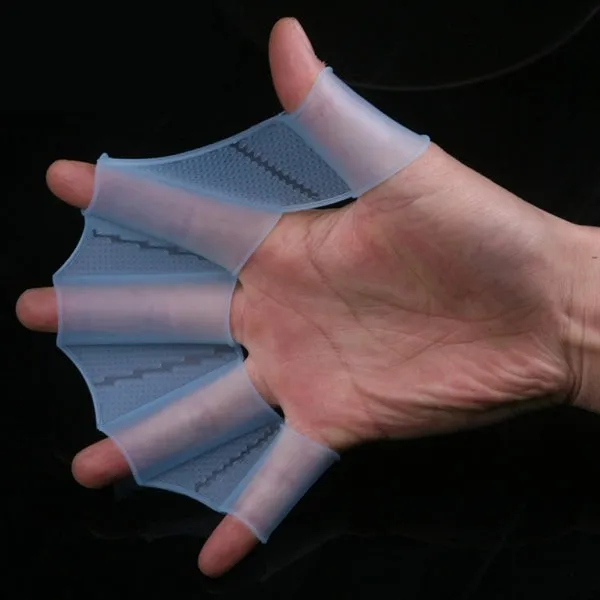 Silicone Swimming Web Fins Hand Flippers Training Gloves, L(Blue)