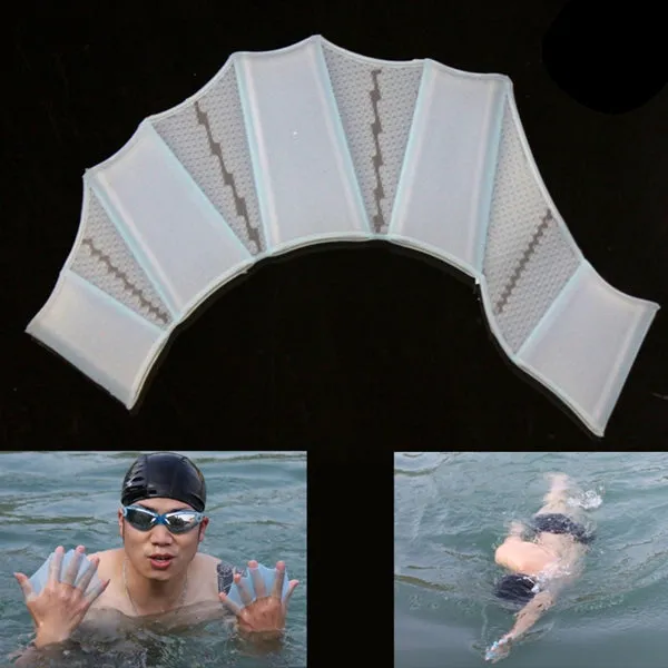 Silicone Swimming Web Fins Hand Flippers Training Gloves, L(Blue)