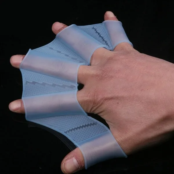 Silicone Swimming Web Fins Hand Flippers Training Gloves, L(Blue)