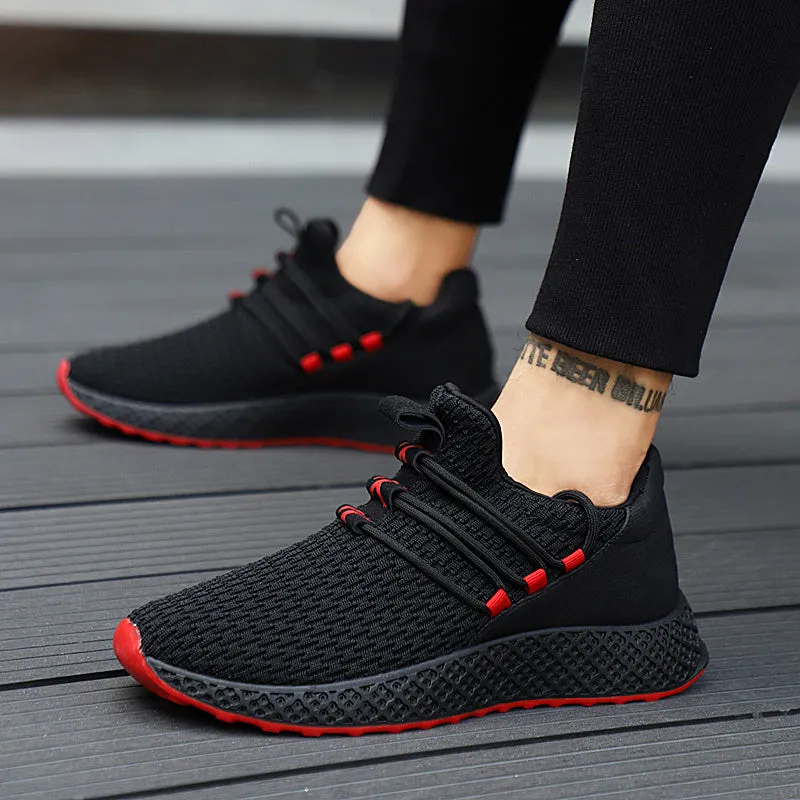 Spring and autumn sneakers trend casual wholesale men's shoes flying woven padded lightweight running shoes