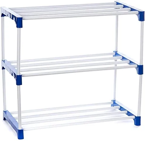 STRONGER STORE Multipurpose portable Plastic rack shoes/books/clothes/toys etc easy to assemble (Plastic 3 shelf Blue)