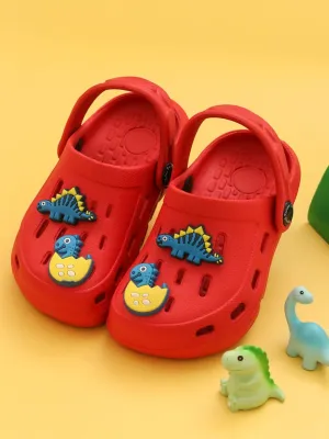 Stylish Red Boy's Clogs with Cute 3D Dinosaur Charms