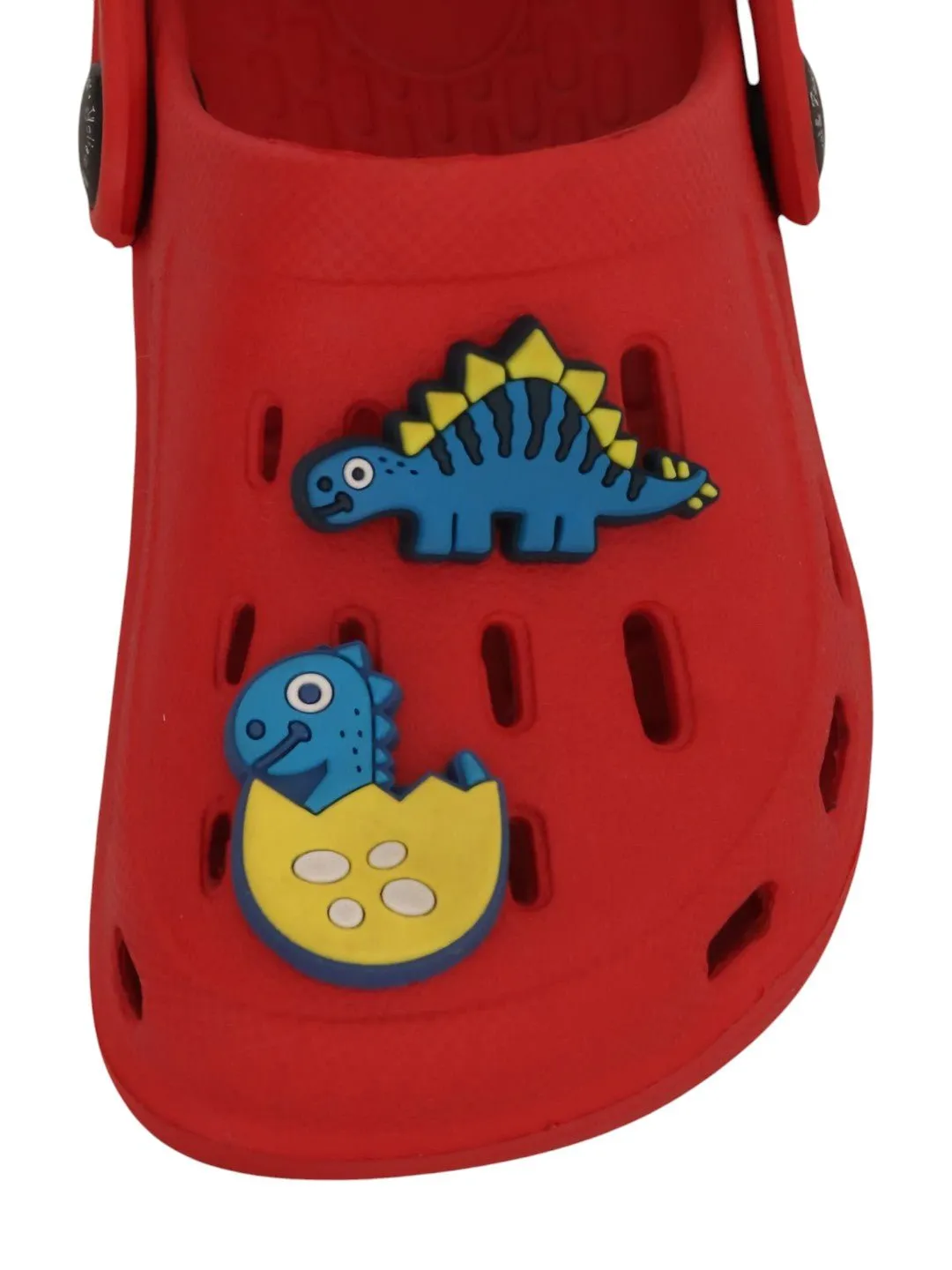 Stylish Red Boy's Clogs with Cute 3D Dinosaur Charms