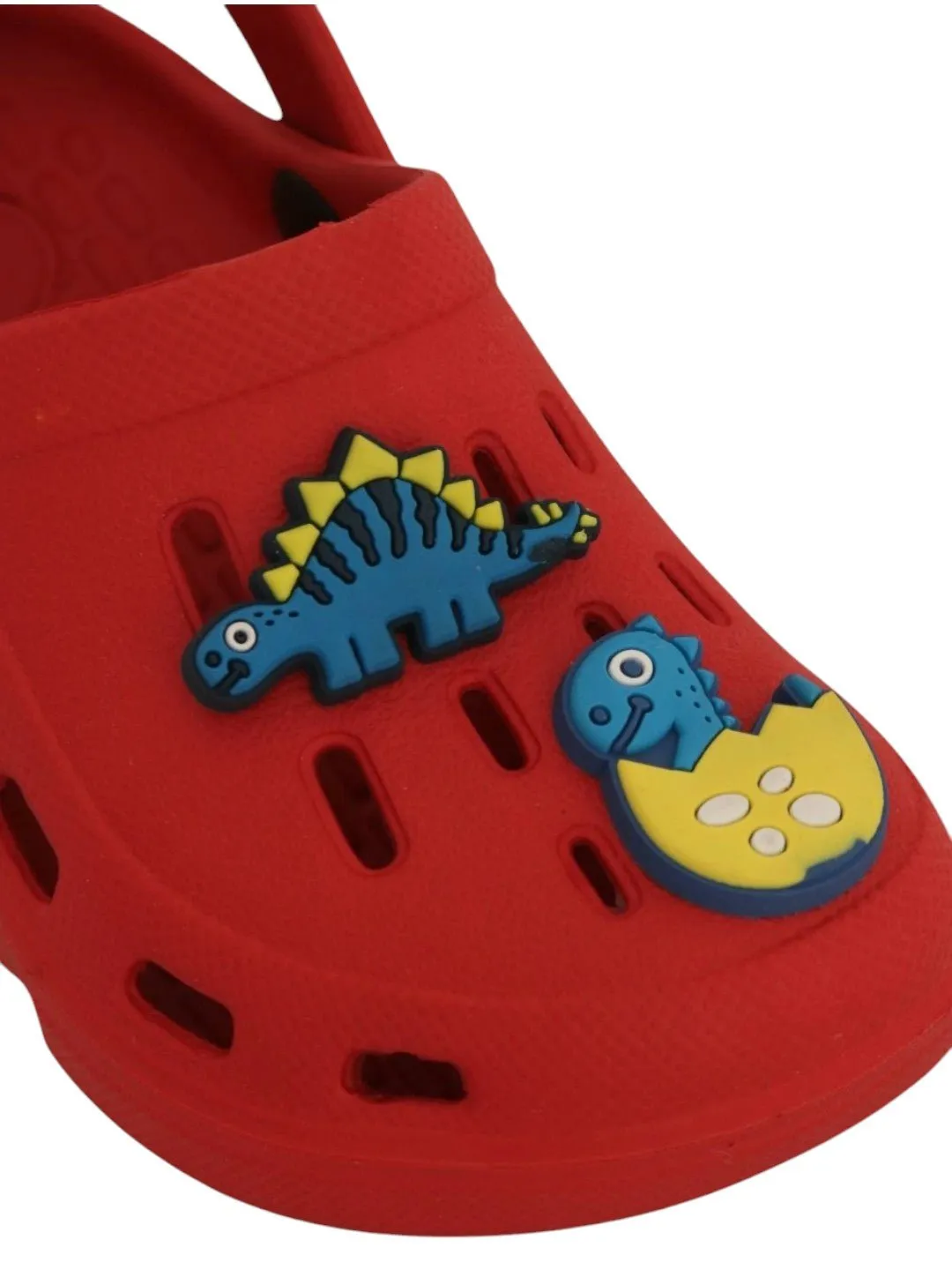 Stylish Red Boy's Clogs with Cute 3D Dinosaur Charms