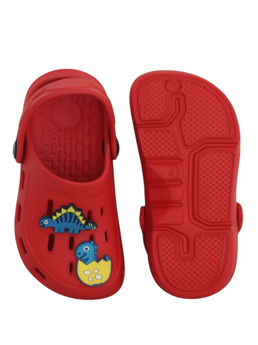 Stylish Red Boy's Clogs with Cute 3D Dinosaur Charms