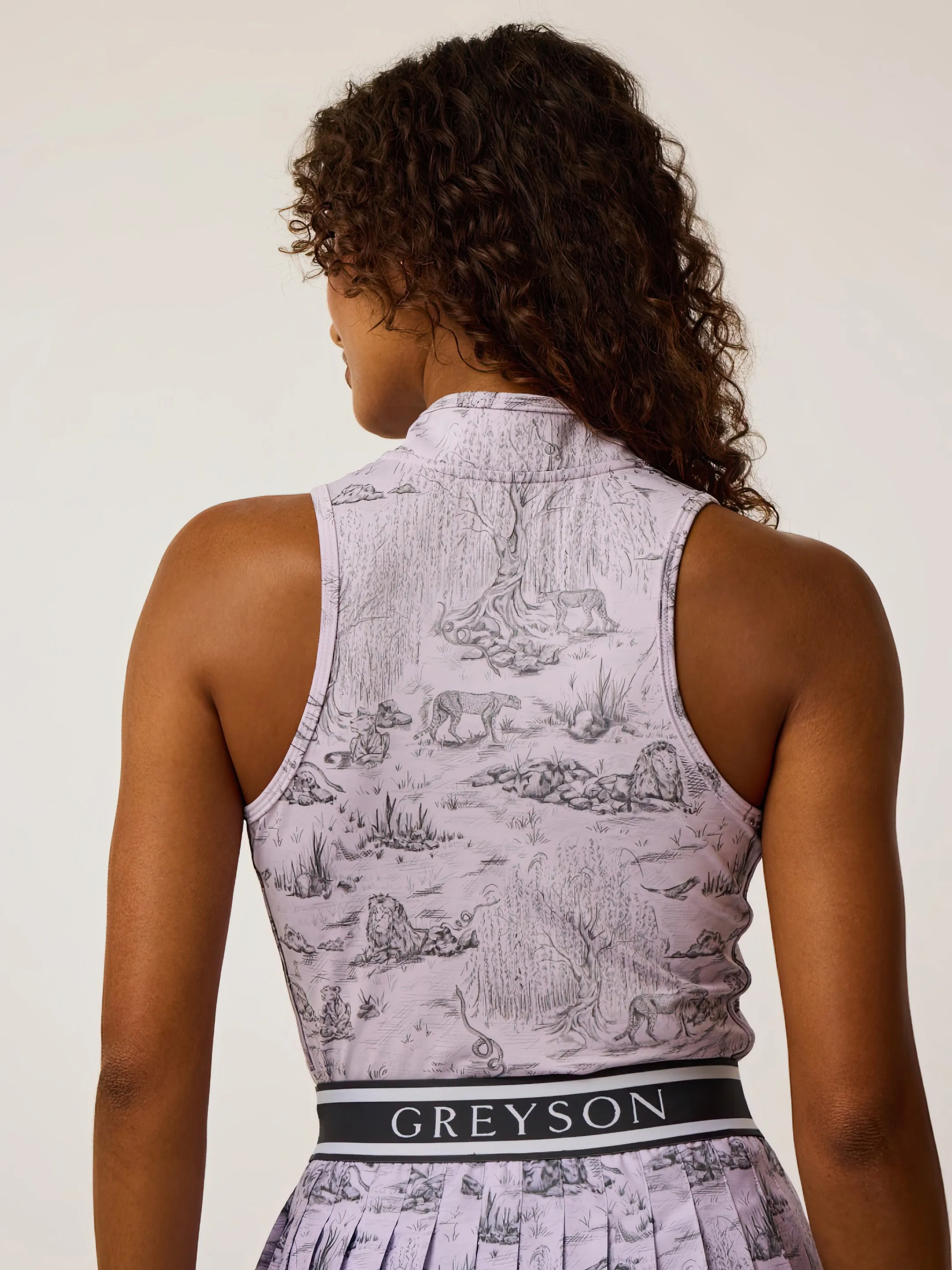 Willow Toile Sleeveless Vesta Mock Neck Top