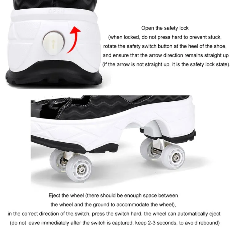 With Brakes Deformable Four-wheel Retractable Double-row Dual-purpose Roller Skates, Size: 37(DF08 White)
