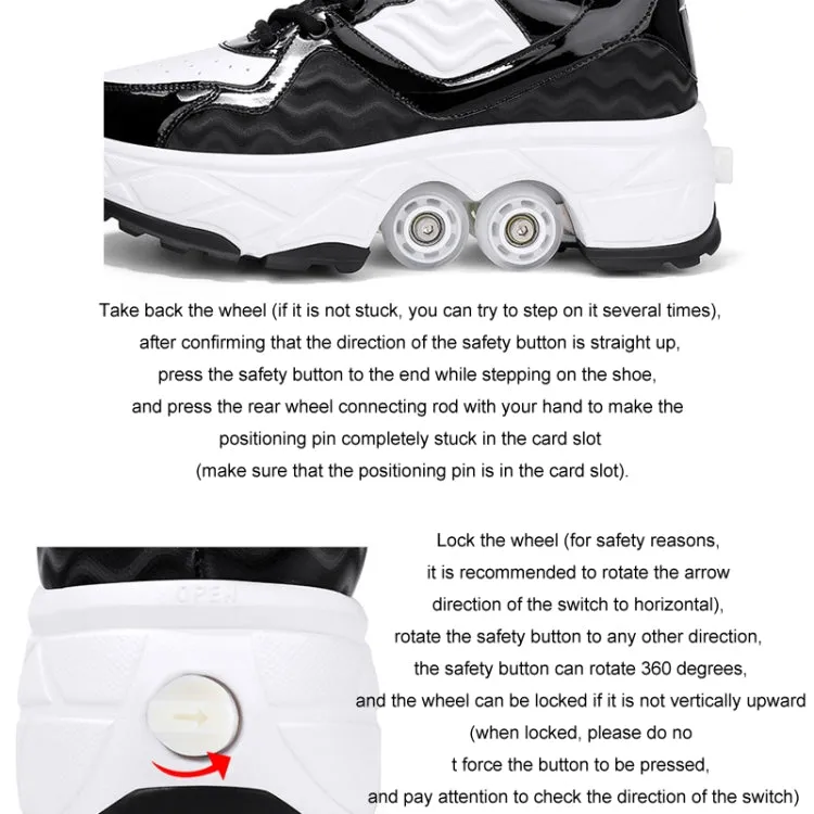 With Brakes Deformable Four-wheel Retractable Double-row Dual-purpose Roller Skates, Size: 37(DF08 White)