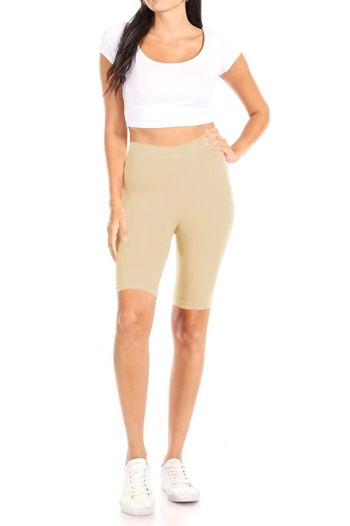 Women's Casual High Waist Stretch Basic  Mid Thigh Active Biker Shorts Pants (Pack of 3)