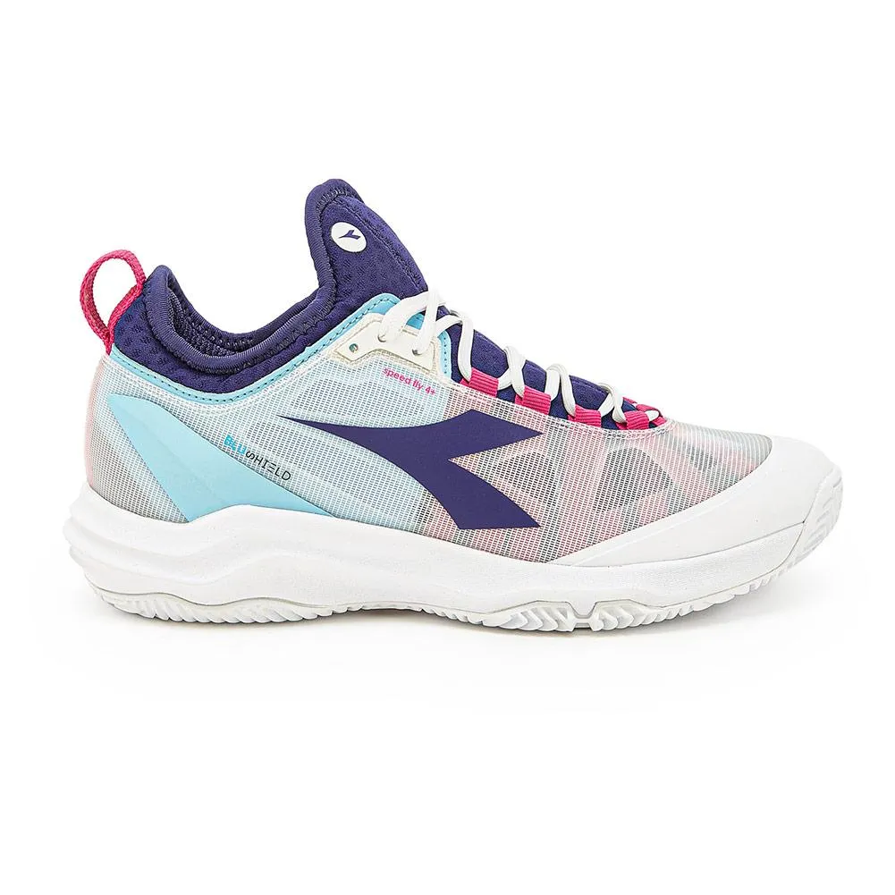 Women's Speed Blushield Fly 4 Clay Tennis Shoes White and Blueprint