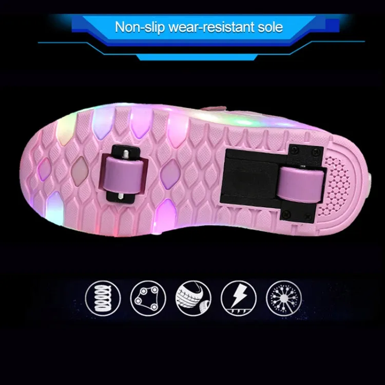 WS01 LED Light Ultra Light Mesh Surface Rechargeable Double Wheel Roller Skating Shoes Sport Shoes, Size : 38(Black)