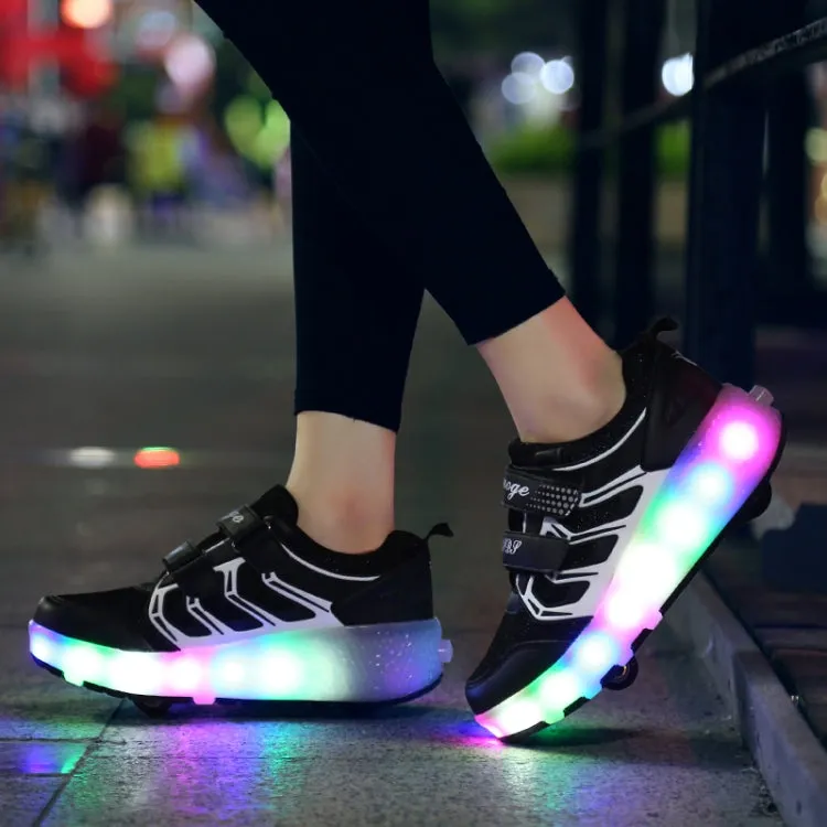 WS01 LED Light Ultra Light Mesh Surface Rechargeable Double Wheel Roller Skating Shoes Sport Shoes, Size : 38(Black)