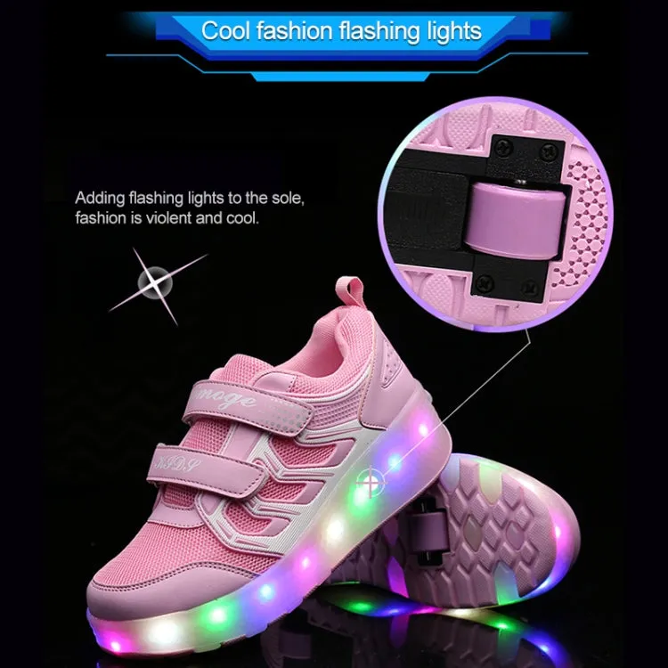 WS01 LED Light Ultra Light Mesh Surface Rechargeable Double Wheel Roller Skating Shoes Sport Shoes, Size : 38(Black)