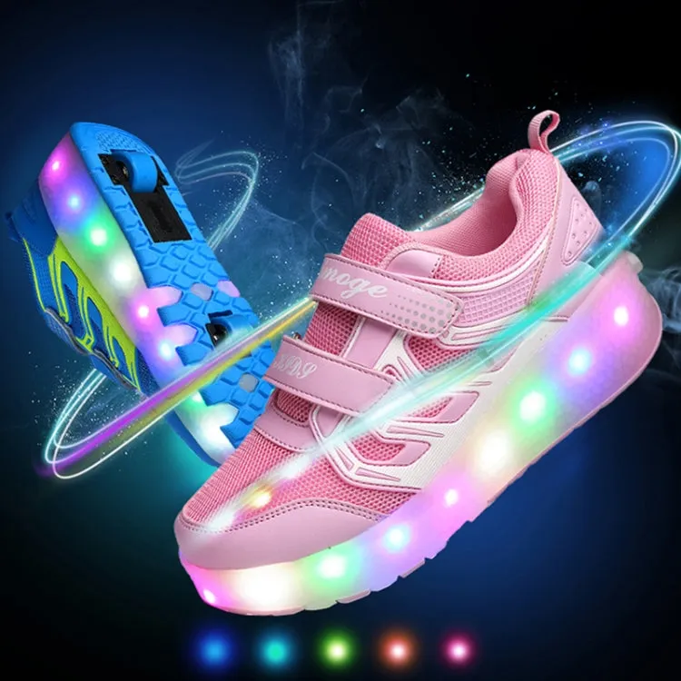WS01 LED Light Ultra Light Mesh Surface Rechargeable Double Wheel Roller Skating Shoes Sport Shoes, Size : 38(Black)