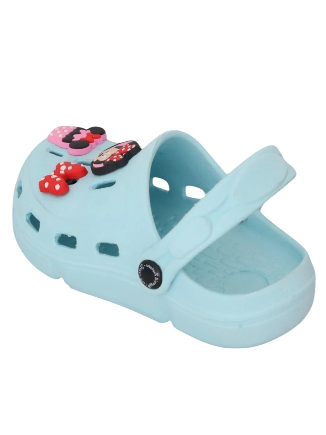 Yellow Bee Girls’ Disney Minnie Mouse Clogs with Bow & Cupcake Charms – Light Blue