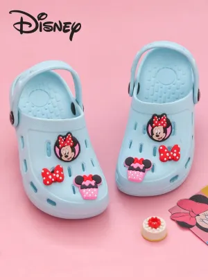 Yellow Bee Girls’ Disney Minnie Mouse Clogs with Bow & Cupcake Charms – Light Blue