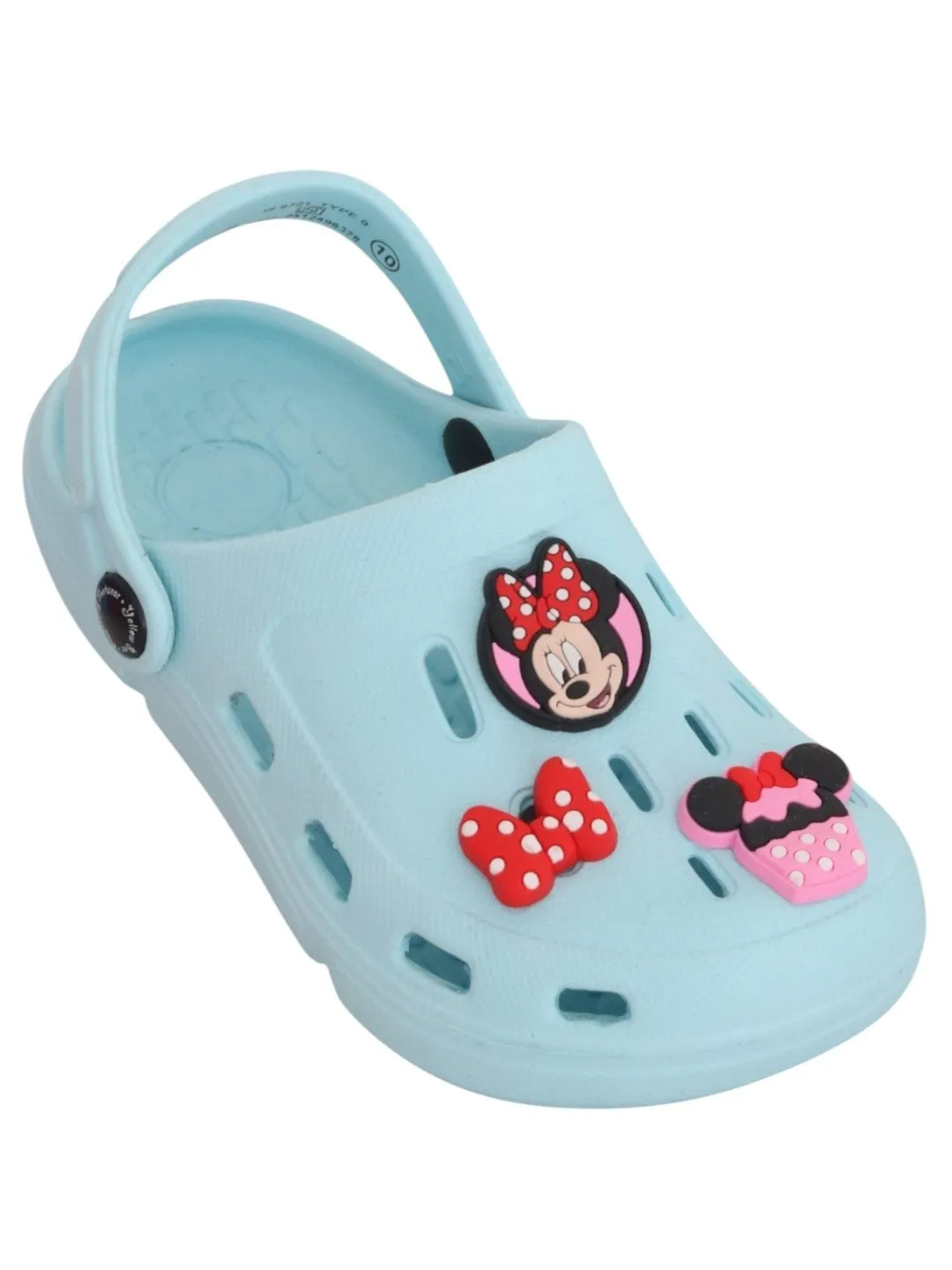 Yellow Bee Girls’ Disney Minnie Mouse Clogs with Bow & Cupcake Charms – Light Blue