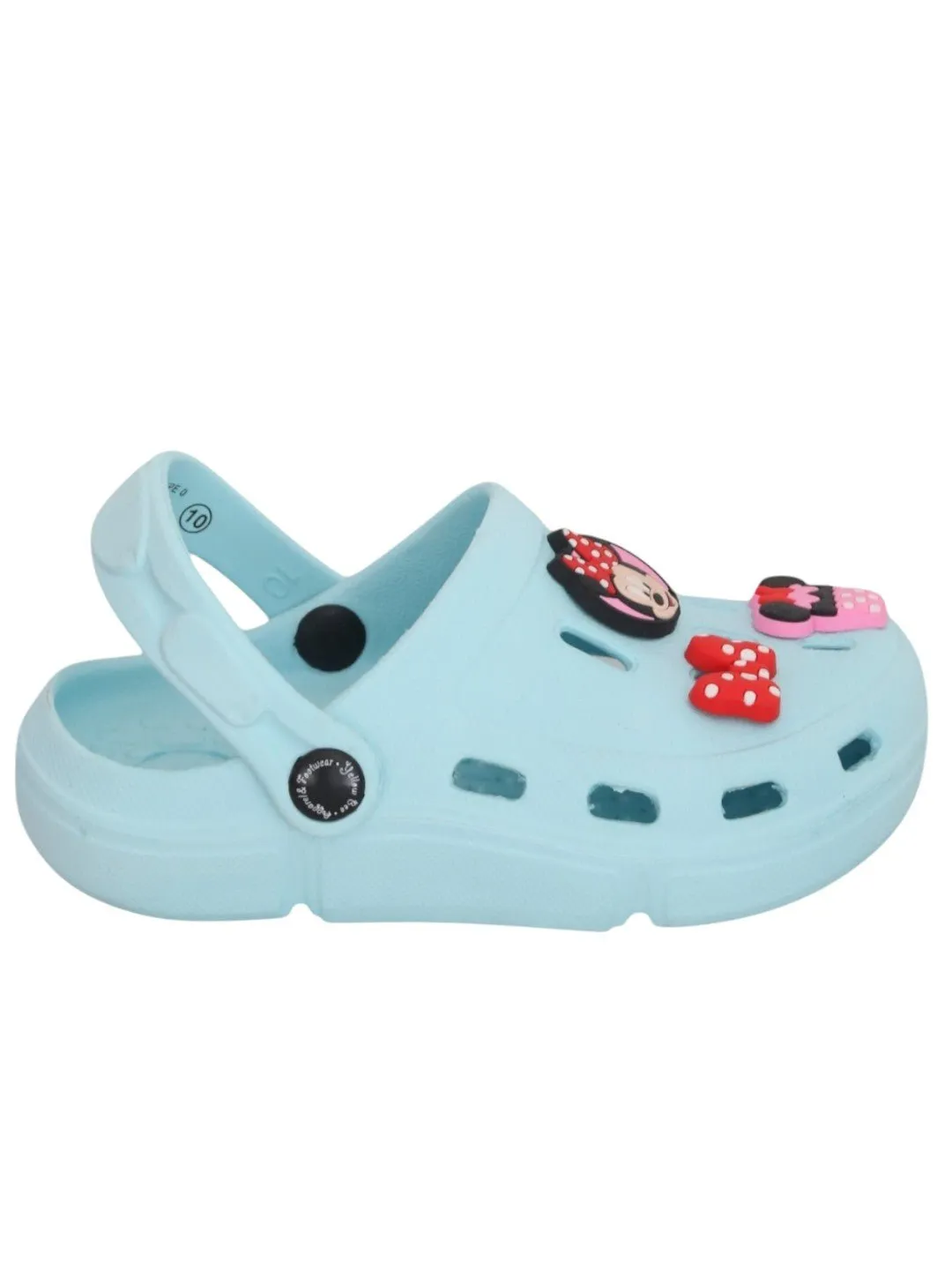 Yellow Bee Girls’ Disney Minnie Mouse Clogs with Bow & Cupcake Charms – Light Blue